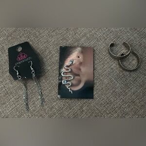 Silver Snake Ear Cuff, Hammered Silver Hoops and Silver Chain Earrings ~ Set